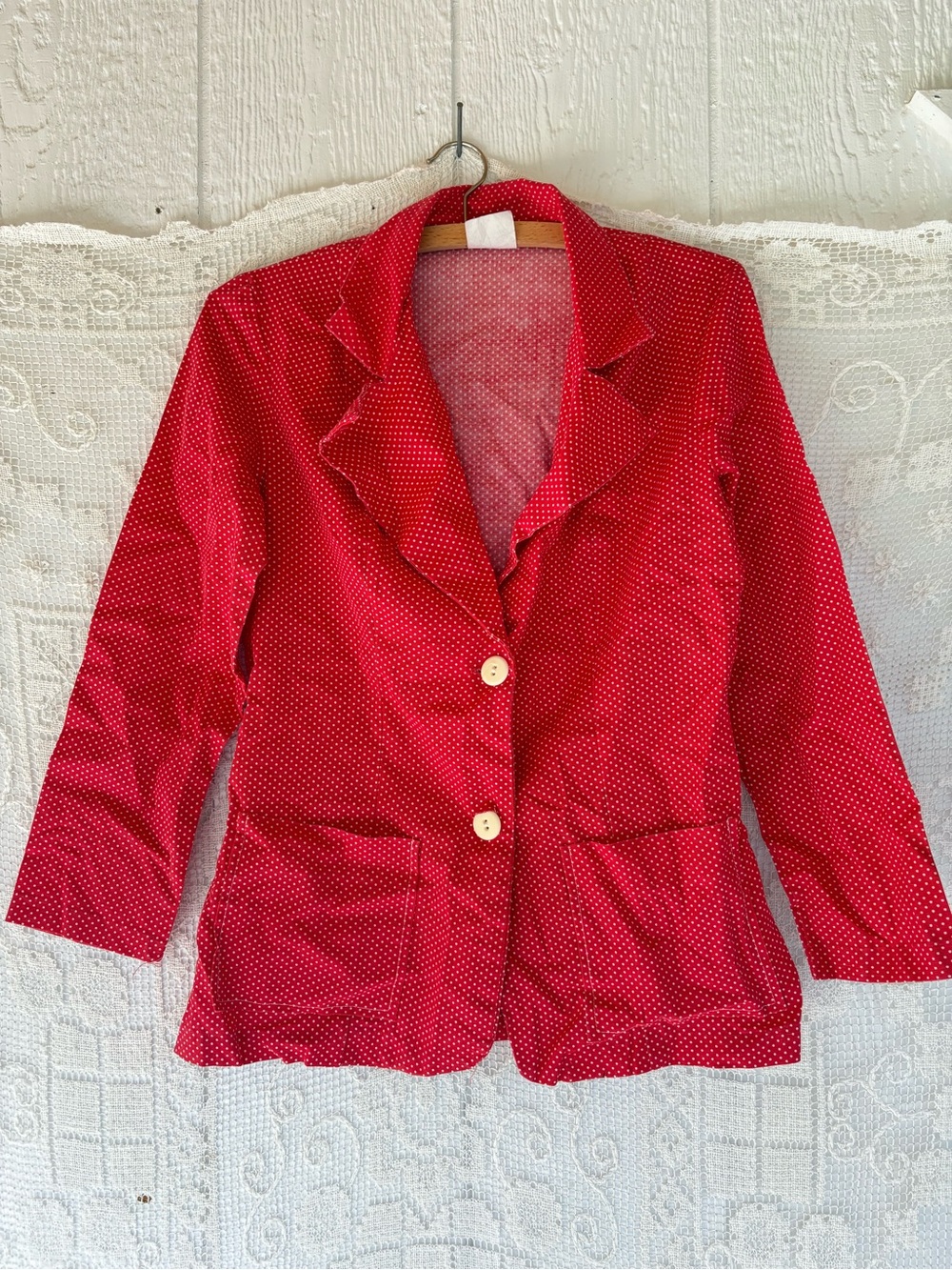 Vintage 70s Red  Polka Dot Women's Blazer Jacket Small